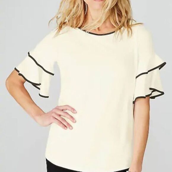 J. Jill Tops - J Jill Wearever Collection Tiered Sleeve Top Size XL Ivory Cream Black New